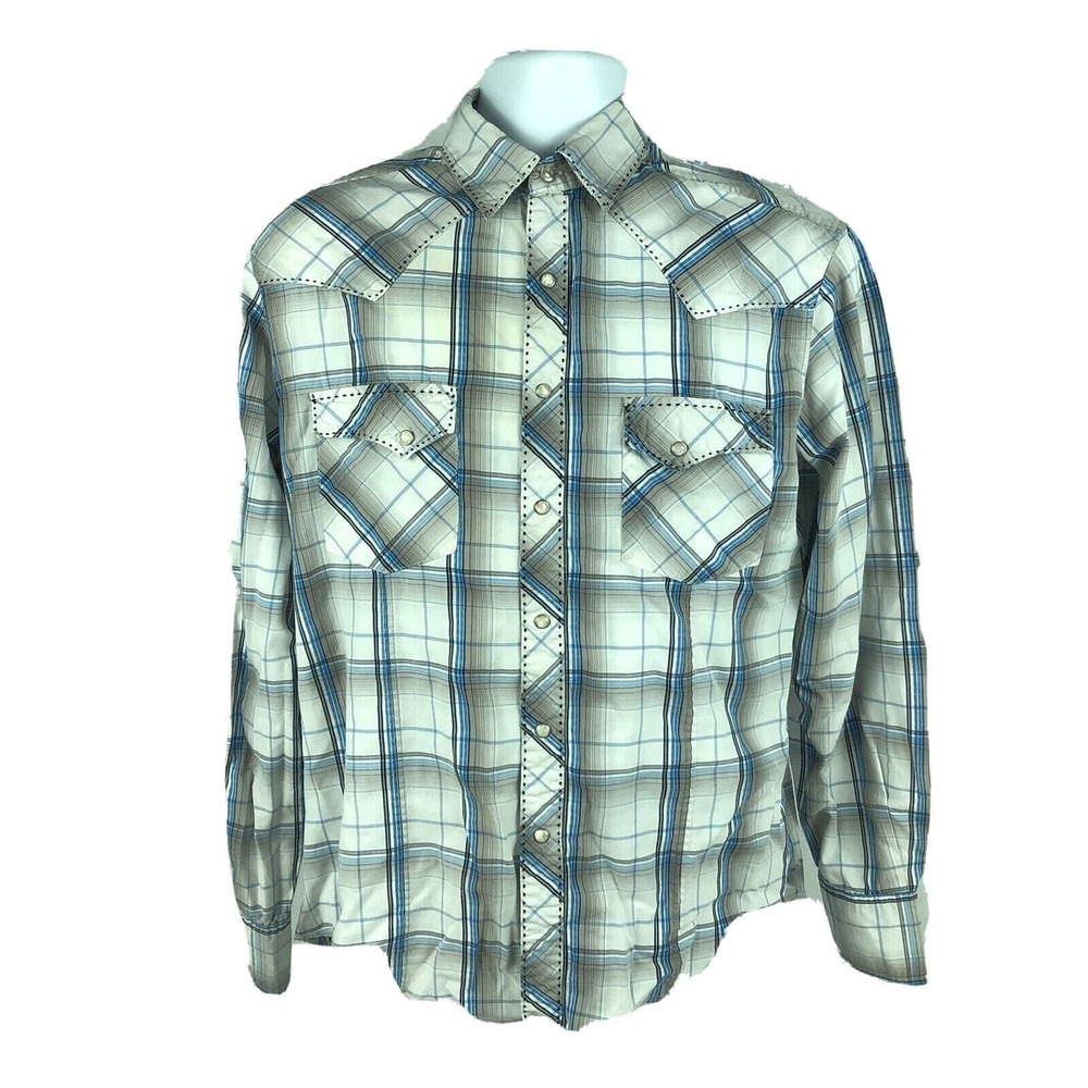 Wrangler Western Shirt Men's Large Pearl Snaps Cowboy Rodeo Farm Ranch White L/S